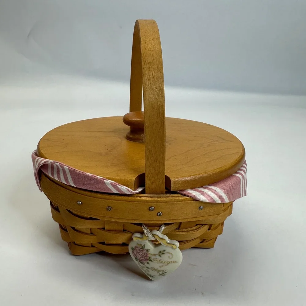 Longaberger 1999 Horizon of Hope Basket Lid Liner Protector Tie-on Charm Pink